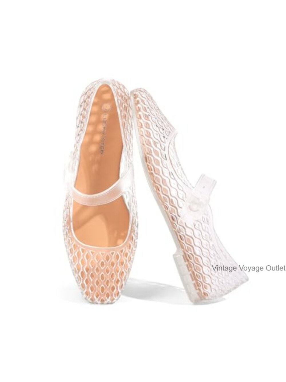 Women's Jelly Ballet Flats Buckle Strap Closed Toe PVC Breathable